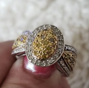 Sz 5, Yellow & White Diamond Ring, 925 Silver, TGW 0.25 Carats, NWT